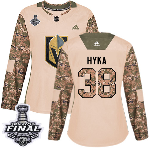 Adidas Golden Knights #38 Tomas Hyka Camo Authentic Veterans Day 2018 Stanley Cup Final Women's Stitched NHL Jersey